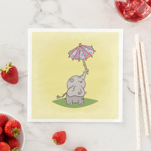 Elefante bebé segurando um pequeno guarda-chuva (インサイチュ)