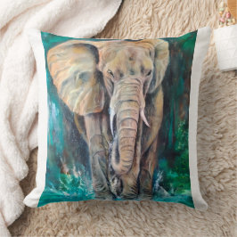 Elefante  Realista, Acuarela クッション