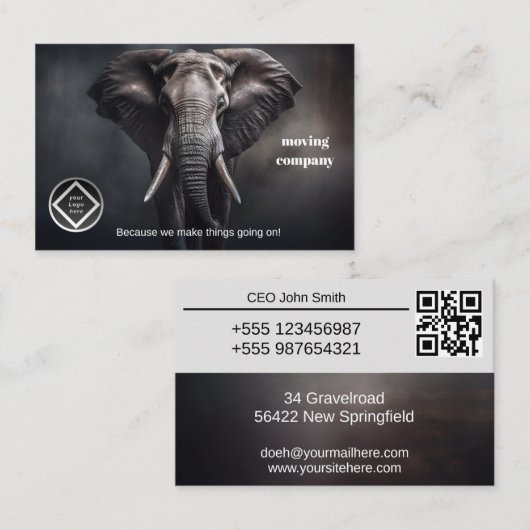 Elefantenportrait Hintergrund dunkel Umzugsfirma 名刺 (正面/裏面)