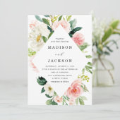 Elegan赤面ピンクと白のフローラフレーム結婚ズ 招待状 (スタンド正面)