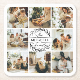 Elegan Monogramモダンイニシャル名写真 スクエアペーパーコースター