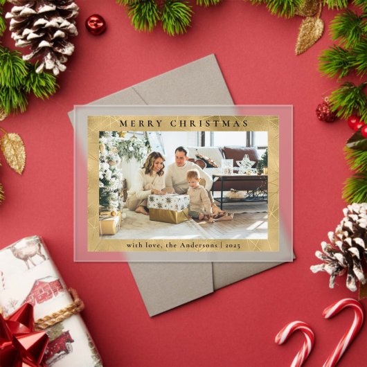 Elegan Stylish Faux Gold | Photo Christmas Card アクリル招待状 (インサイチュ (クリスマス))