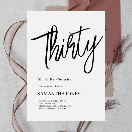 Elegan White and Black Thirty 30th Birthdayパーティー 招待状