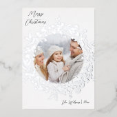 Elegan Wildflowerメリークリスマスフォトシルバー 箔シーズンカード (正面)