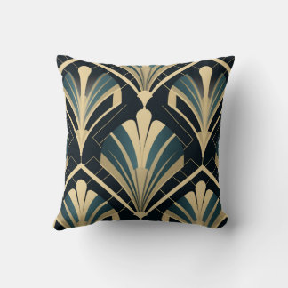 Élégance Art Déco - Bleu Nuit et Ivoire クッション