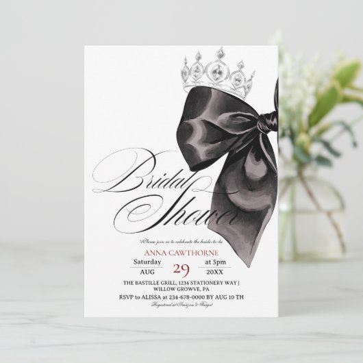 Elegance Black Bow Bridal Shower 招待状 (スタンド正面)