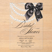 Elegance Black Bow Pearls Bridal Shower Acrylic アクリル招待状 (正面)