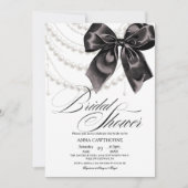  Elegance Black Bow Pearls Bridal Shower Acrylic 招待状 (正面)