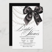 Elegance Black Bow Pearls Bridal Shower Acrylic 招待状 (正面/裏面)
