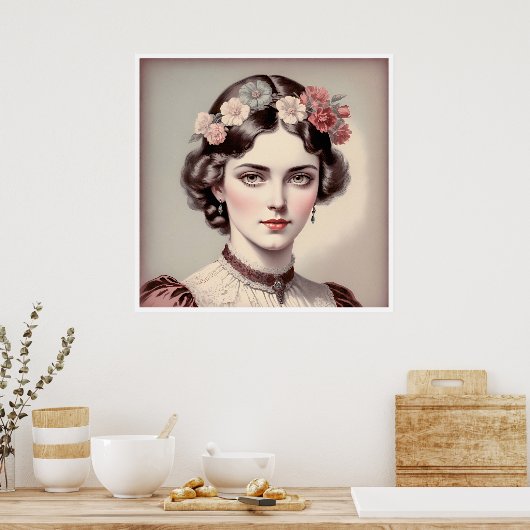 Élégance d'antan, beauté aux fleurs couronnée ポスター (キッチン)