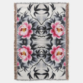 Elegance in Bloom: Floral Harmony printed スローブランケット (正面縦)