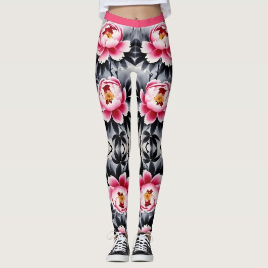 Elegance in Bloom: Floral Harmony printed レギンス (正面)