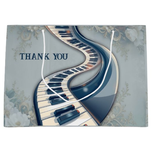 Elegance in piano keys and blossoms. ラージペーパーバッグ (正面)