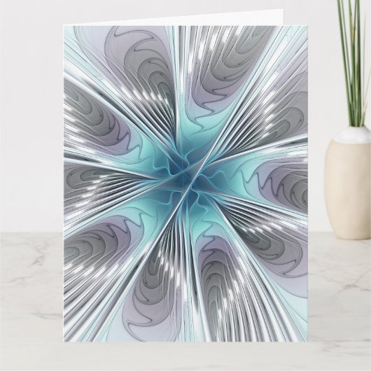 Elegance Modern Blue Gray White Fractal Art Flower サンキューカード (正面)