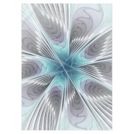 Elegance Modern Blue Gray White Fractal Art Flower テーブルクロス