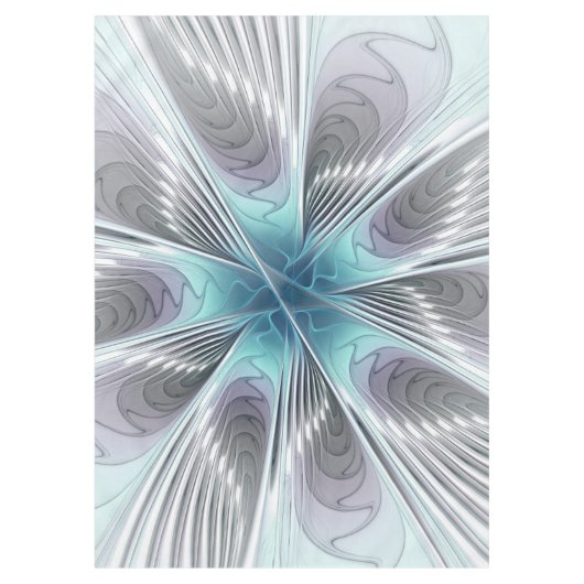 Elegance Modern Blue Gray White Fractal Art Flower テーブルクロス (正面)