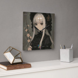 Elegance of the Midnight Blossom Maiden Premium スクエア壁時計