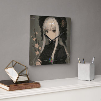 Elegance of the Midnight Blossom Maiden Premium スクエア壁時計