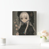 Elegance of the Midnight Blossom Maiden Premium スクエア壁時計 (ホーム)
