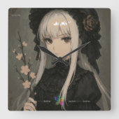 Elegance of the Midnight Blossom Maiden Premium スクエア壁時計 (正面)