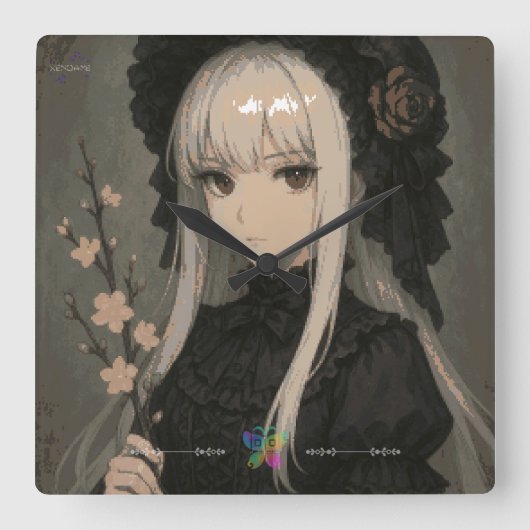 Elegance of the Midnight Blossom Maiden Premium スクエア壁時計 (正面)