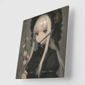 Elegance of the Midnight Blossom Maiden Premium スクエア壁時計 (傾斜)