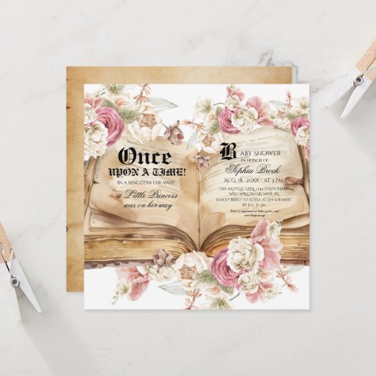 Elegance Pink Rose Floral Royal Baby Shower 招待状 (正面/裏面インサイチュ)