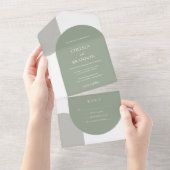 Elegance Simple Bohemian Arches Sage Green Wedding オールインワン招待状 (貼ってはがせる)