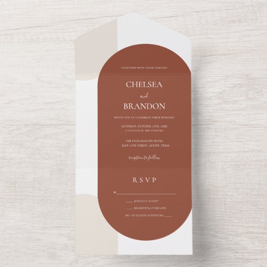 Elegance Simple Bohemian Terracotta Arches Wedding オールインワン招待状 (内側)