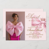 Elegance Sweet 16 Photo Birthday Party 招待状 (正面/裏面)