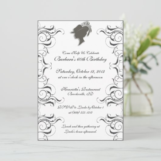 elegant帽子の女性バースデーパーティ招待状 招待状 (スタンド正面)