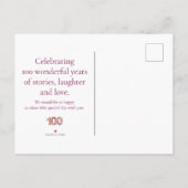 Elegant 100th Birthday - Floral Numbe 100 案内ポストカード (裏面)