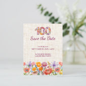Elegant 100th Birthday - Floral Numbe 100 案内ポストカード (スタンド正面)
