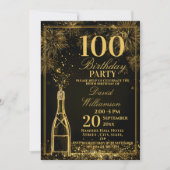 Elegant 100th Birthday Gold Bottle Fizz 招待状 (正面)