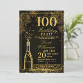Elegant 100th Birthday Gold Bottle Fizz 招待状 (スタンド正面)