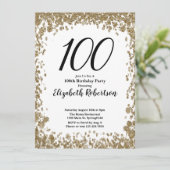 Elegant 100th Birthday Invitation For Her in Gold 招待状 (スタンド正面)