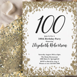 Elegant 100th Birthday Invitation For Her in Gold 招待状