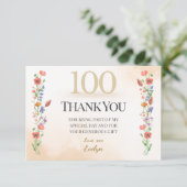 Elegant 100th Birthday – Wildflowers Design サンキューカード (スタンド正面)