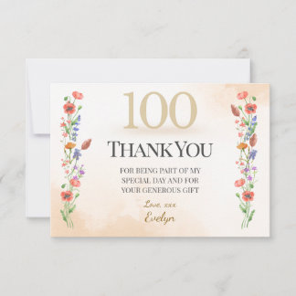 Elegant 100th Birthday – Wildflowers Design サンキューカード