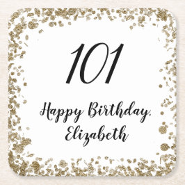 Elegant 101st Birthday Coasters With Gold Sequins スクエアペーパーコースター
