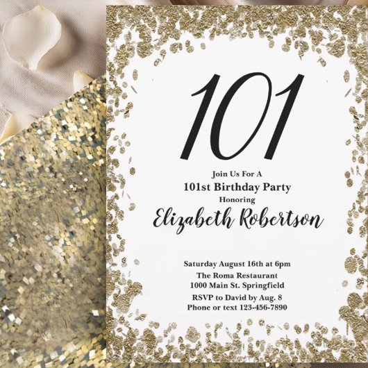 Elegant 101st Birthday Invitation For Her in Gold 招待状