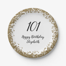 Elegant 101st Birthday Plates With Gold Sequins ペーパープレート