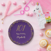 Elegant 101st Birthday Purple and Gold ペーパープレート (パーティー)