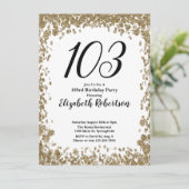 Elegant 103rd Birthday Invitation For Her in Gold 招待状 (スタンド正面)