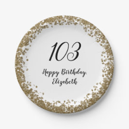 Elegant 103rd Birthday Plates With Gold Sequins ペーパープレート