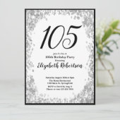 Elegant 105th Birthday Invitation Silver and Black 招待状 (スタンド正面)