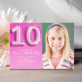 Elegant 10th Birthday girl with photo Numer Ballon 招待状