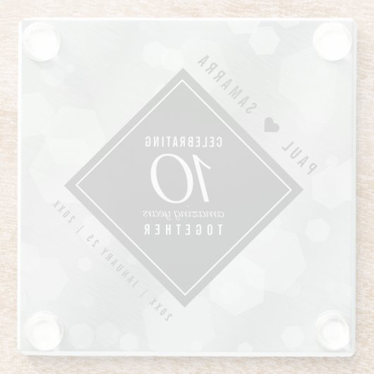 Elegant 10th Tin Wedding Anniversary Celebration ガラスコースター (裏面)