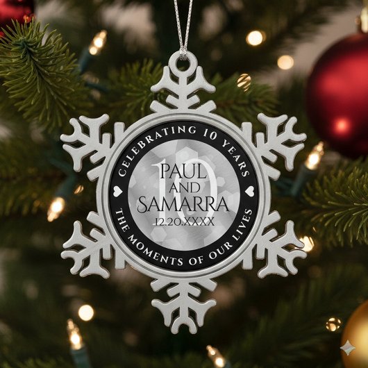 Elegant 10th Tin Wedding Anniversary Celebration スノーフレークピューターオーナメント