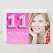 Elegant 11th Birthday girl with photo Numer Ballon 招待状 (正面)